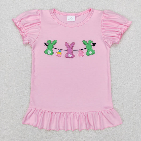 GT0391 baby girl  clothes pink egg bunny truck embroidery girl easter tshirt