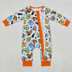 LR1650 RTS baby boy clothes cartoon pumpkin zipper romper boy halloween winter romper