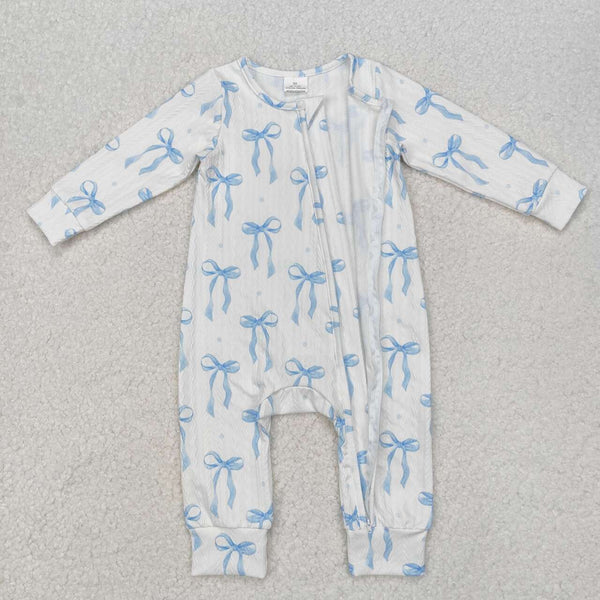 LR2070 RTS baby girl clothes blue bow grandmillennial girl winter romper