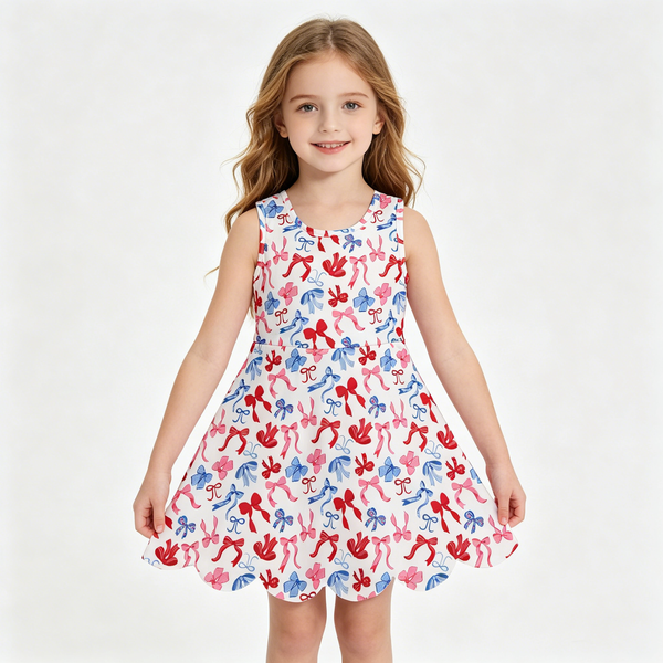 GSD3809 RTS toddler clothes bows girl 4th of July yoga summer dress  sports dress atheletic clothes