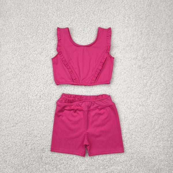 GSSO2284 RTS baby girl clothes hot pink toddler girl yoga summer outfit