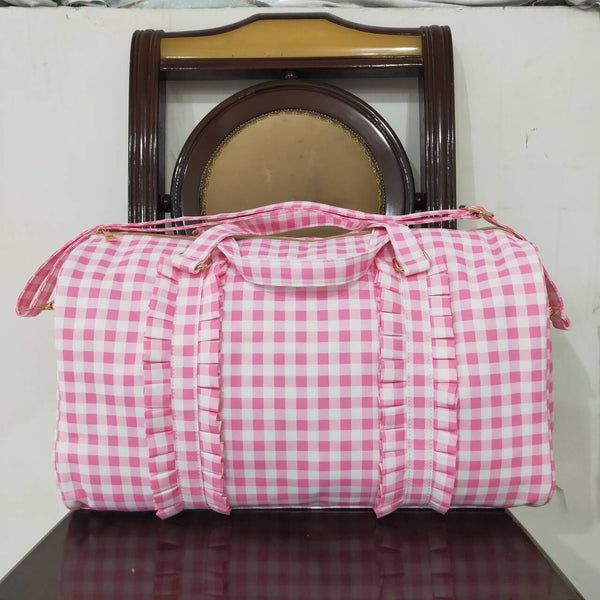 BA0302 RTS pink plaid duffels travel duffels weekend gym duffels 1