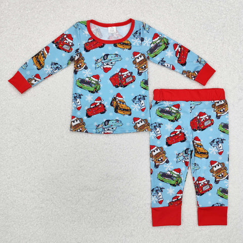 BLP0776 RTS toddler boy clothes cars boy winter pajamas set-bamboo