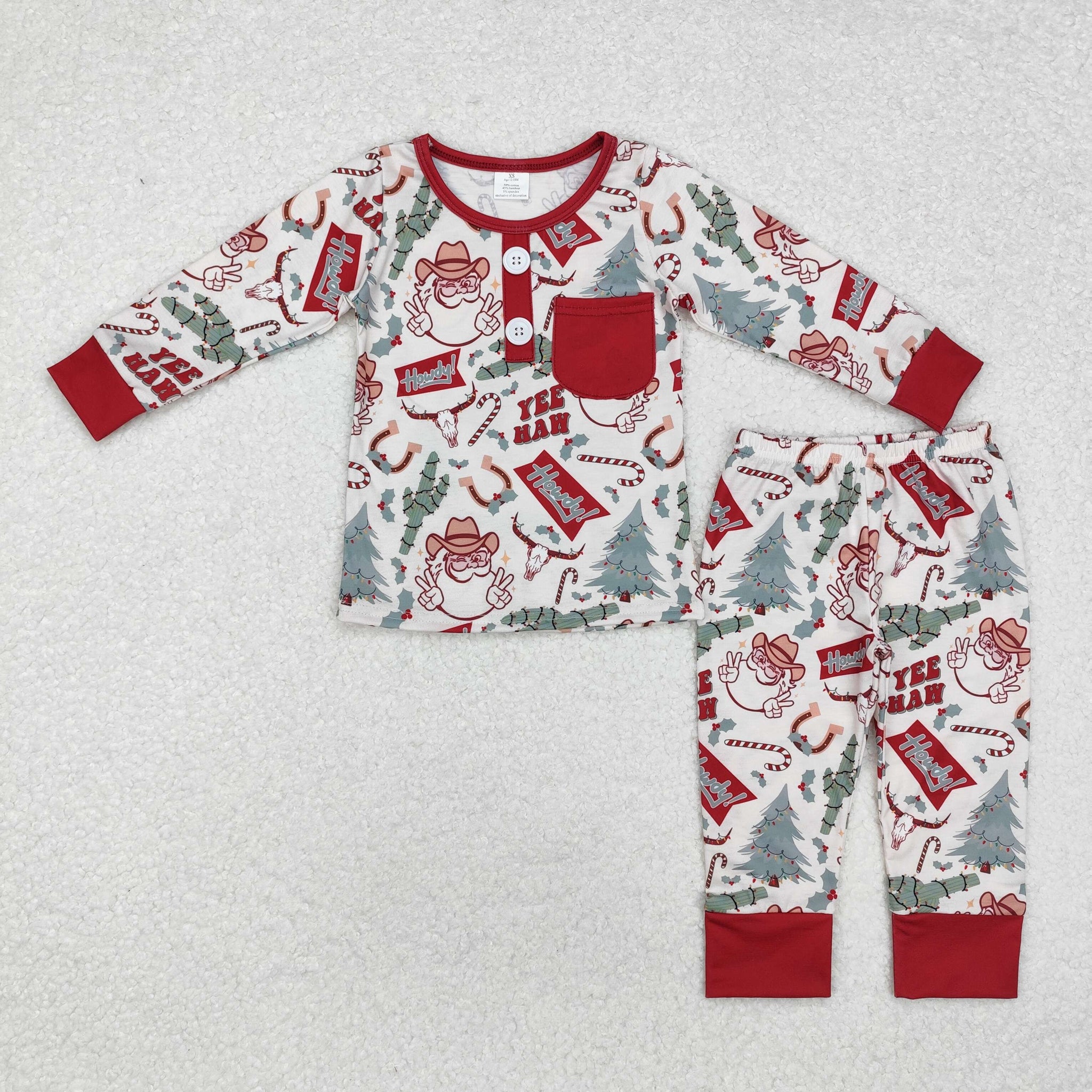 BLP0620 RTS baby boy clohtes santa claus boy winter pajamas set howdy western clothes