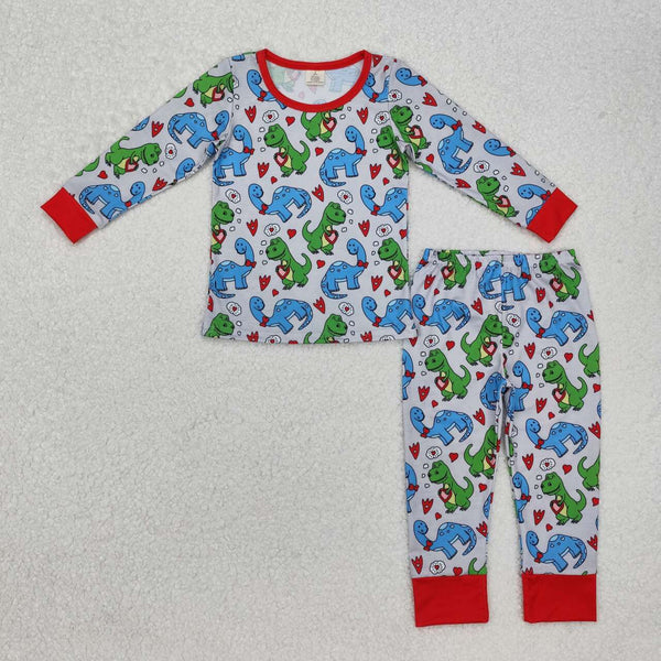 BLP0431 RTS toddler boy clothes boy winter outfit dinosaur pajamas set valentines day outfit