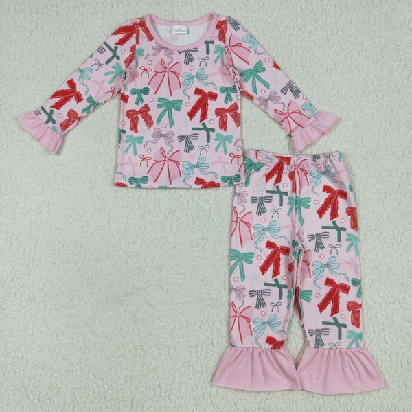 GLP2413 RTS toddler girl clothes bows girl christmas pajamas winter set