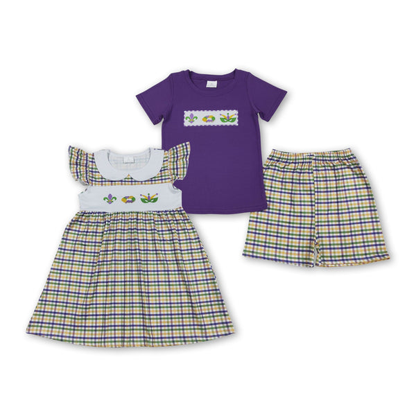 RTS kids matching clothing embroidery mardi gras print clothing baby summer clothing-2026.1.6
