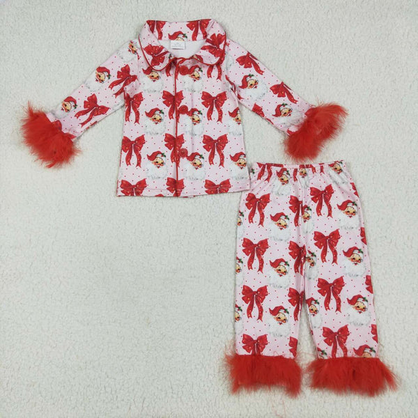 GLP2373 RTS toddler girl clothes santa girl winter christmas pajamas set