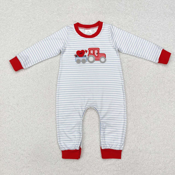 LR1924 RTS baby boy clothes train love boy valentine's day winter romper-embroidery