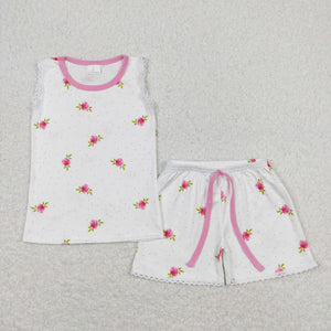 GSSO0694 baby girl clothes pink floral toddler girl summer outfit baby summer shorts set