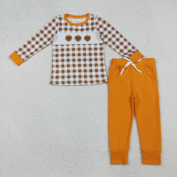 BLP1186 RTS boy clothes turkey boy winter thanksgiving embroidery set