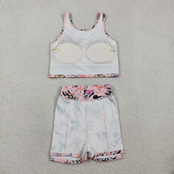 GSD2332 RTS girl clothes cartoon mouse girl summer set yoga clothes athletics sports clothes