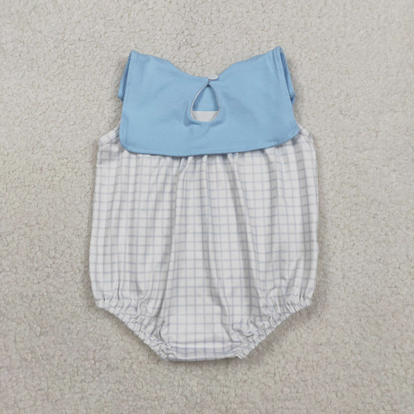 SR3751  RTS baby boy clothes blue gingham print toddler boy summer bubble