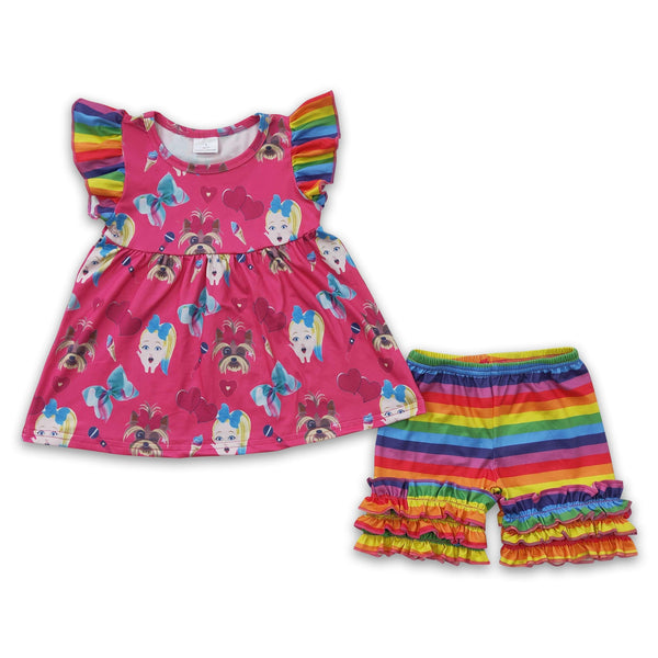 A12-13 promotion baby girl clothes hot pink girl dog cartoon shorts set-promotion 2024.2.44 $2.99