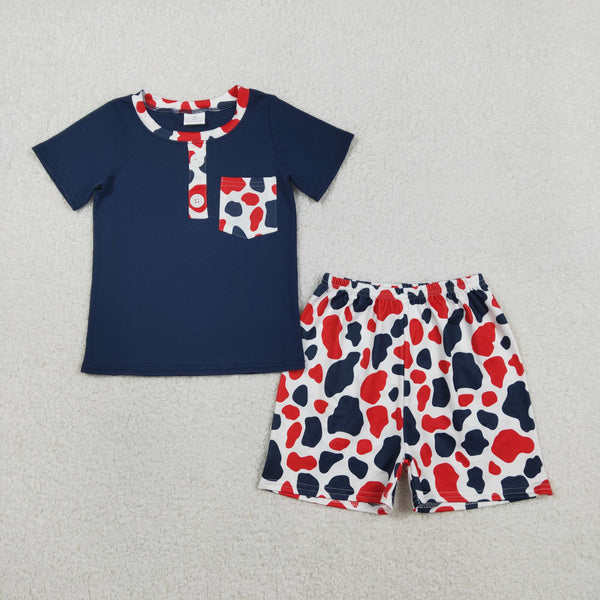 BSSO1783 RTS baby boy clothes como print toddler boy 4th of July summer outfit