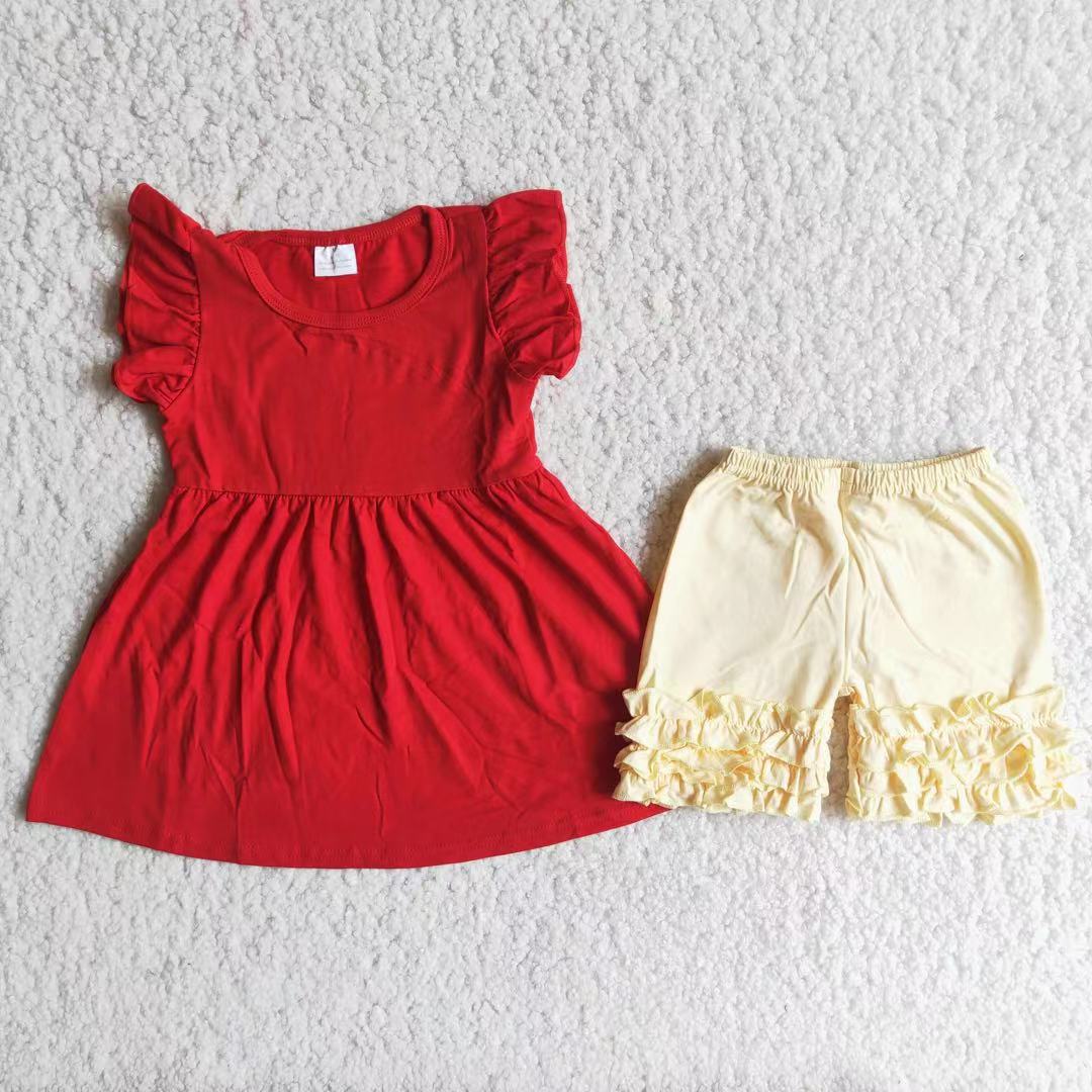 A17-1 baby girl clothes cotton red girl summer shorts set-promotion 2024.4.22 $2.99