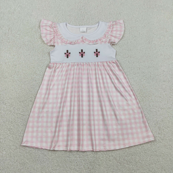 GSD3382 RTS toddler girl clothes cross embroidery girl easter summer dress