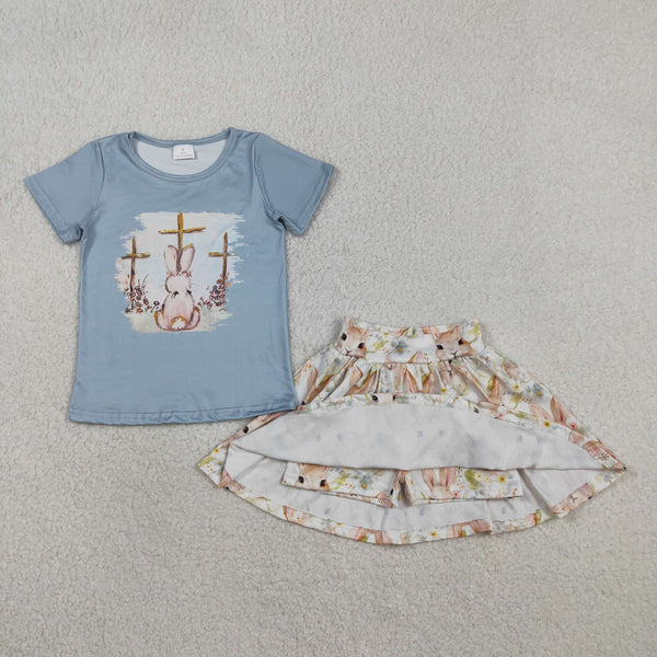 GSD3486 RTS toddler girl clothes rabbit print girl easter summer skirt set