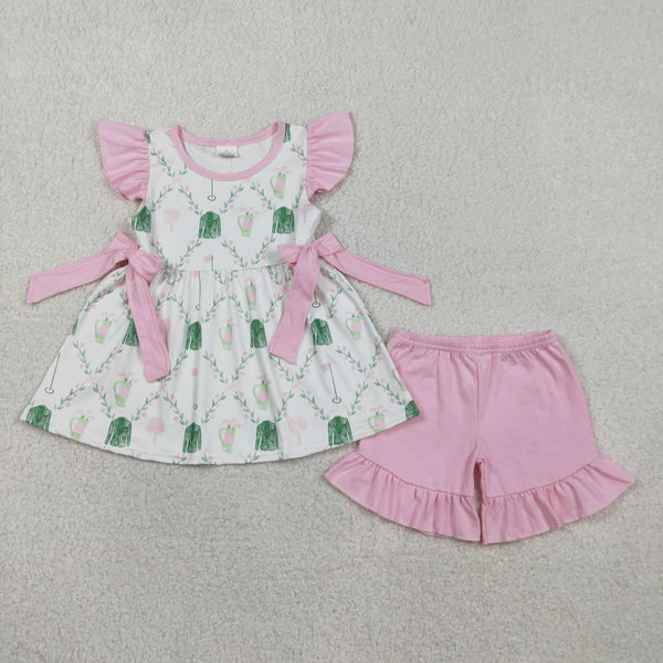 GSSO3063 RTS Kids girl clothes golf print toddler girl summer outfit