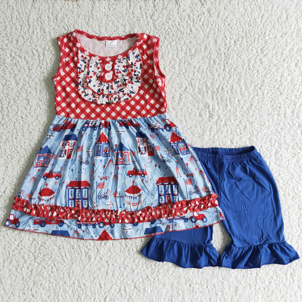 kids clothing july 4th sleeveless house blue set