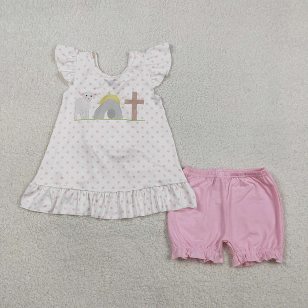 GSSO3018 RTS girl clothes cross print toddler girl easter summer outfit