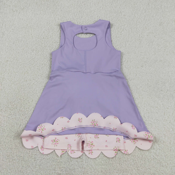 GSD3317 RTS  toddler girl clothes purple bows girl summer dress sports dress