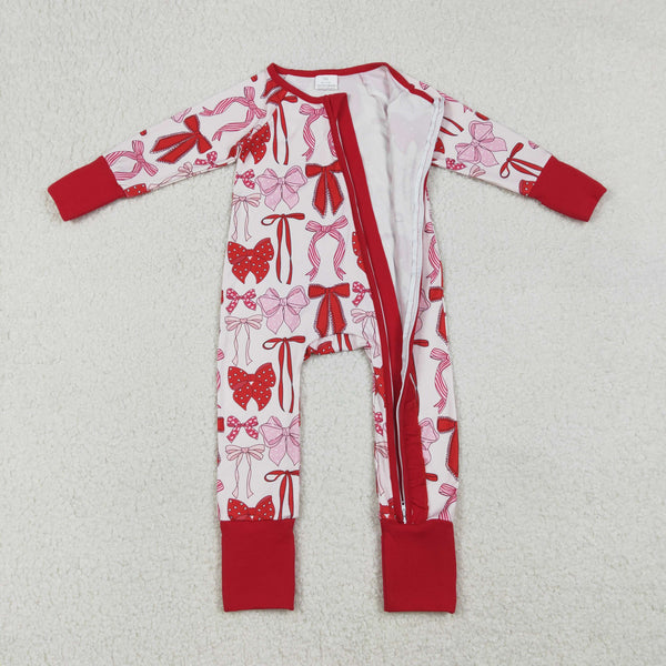 LR2780 RTS baby girl clothes bows girl valentine winter romper zip romper