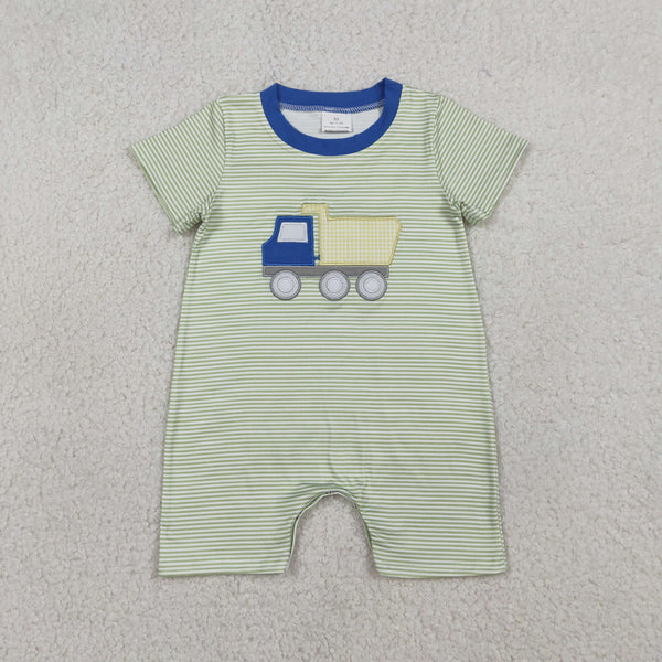SR3893 RTS baby boy clothes truck embroidery toddler boy summer romper