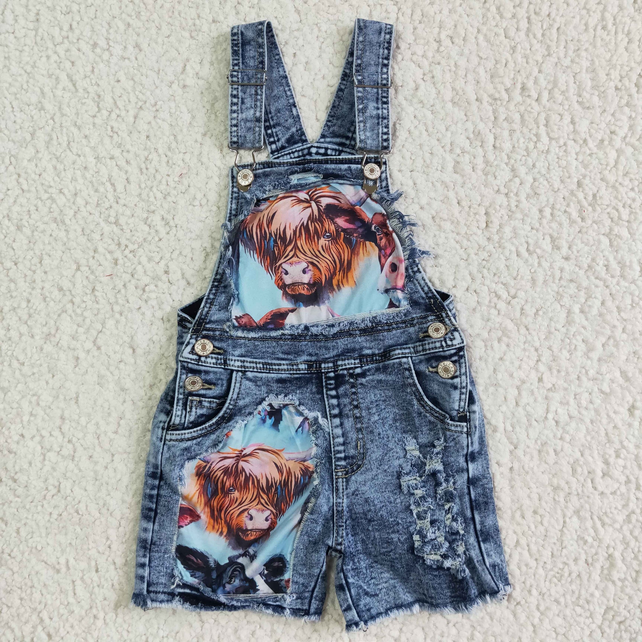 SS0023 kids clothes summer denim cow overalls jumpsuit