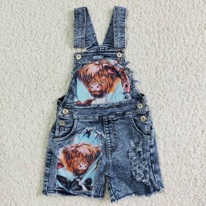 SS0023 kids clothes summer denim cow overalls jumpsuit