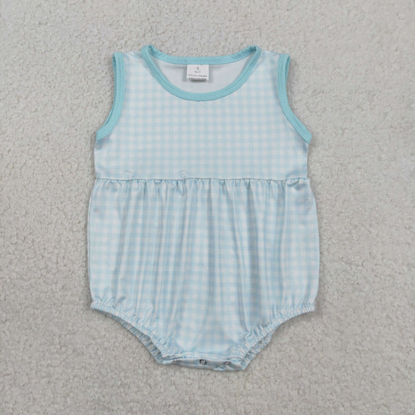 SR3554 RTS baby boy clothes blue plaid boy summer bubble