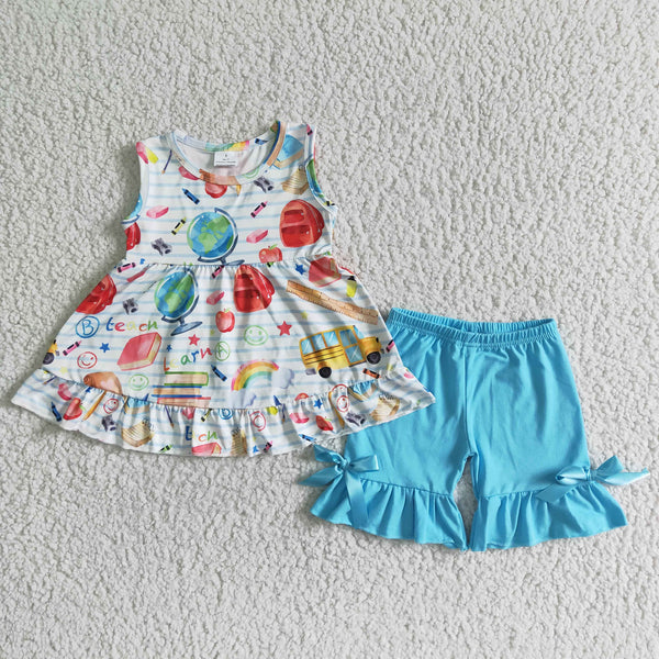 GSSO0112 kids clothing girl blue back to school set