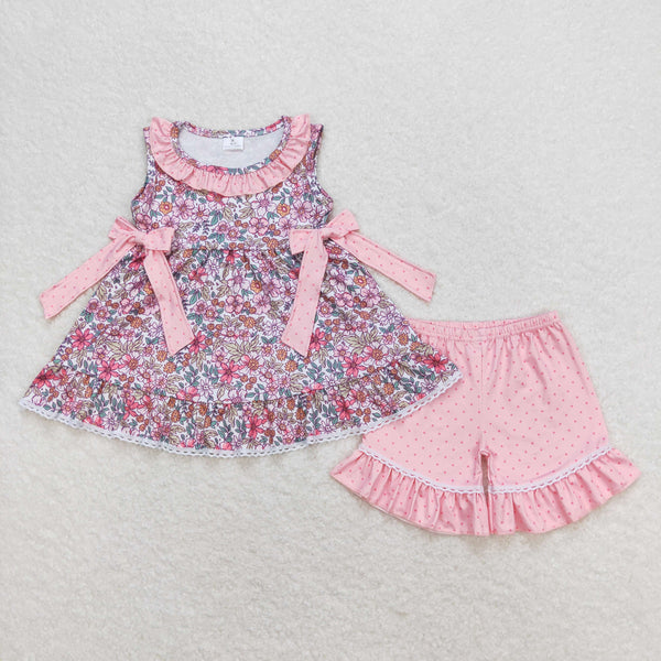 GSSO0789 RTS baby girl clothes pink floral toddler girl summer outfits