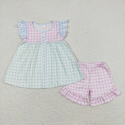 GSSO0744 RTS baby girl clothes gingham toddler girl summer outfits