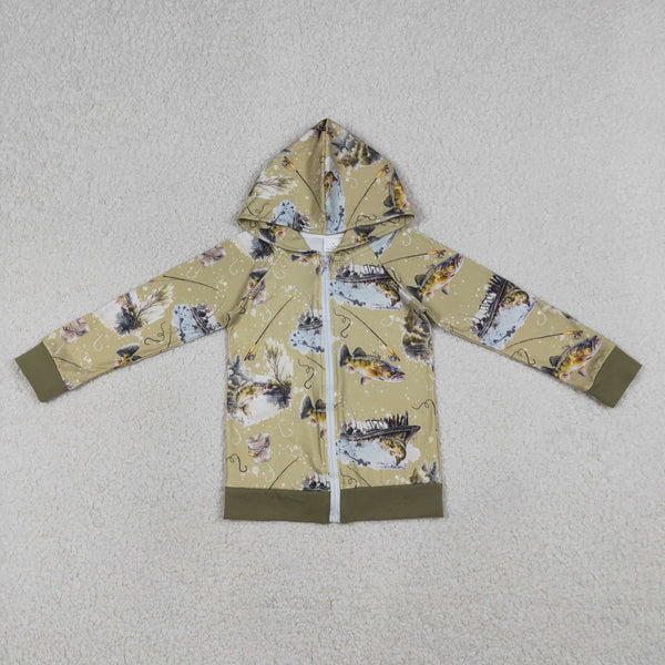 BT0346 RTS boy winter clothes green fish boy winter shirt top zip jacket