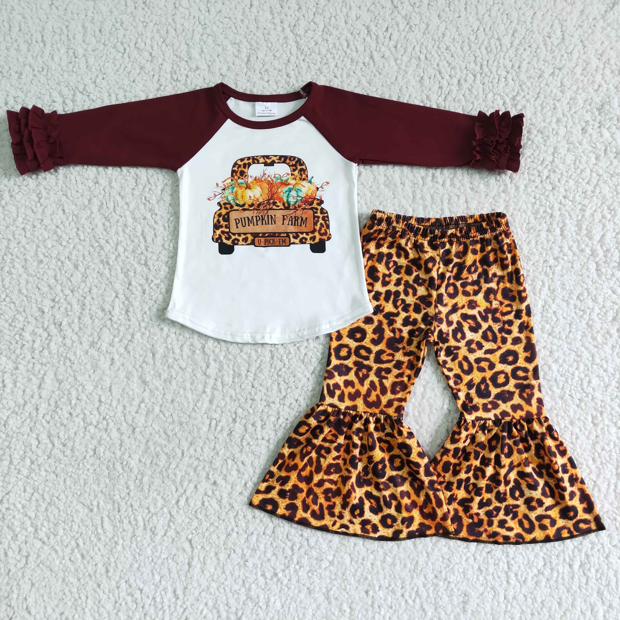 6 C8-37 girl clothing pumpkin truck leopard long sleeve halloween set-promotion 2023.9.16