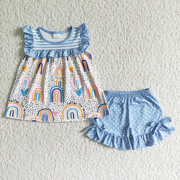 GSSO0028 kids clothing blue rainbow summer set-promotion 2024.5.11 $5.5