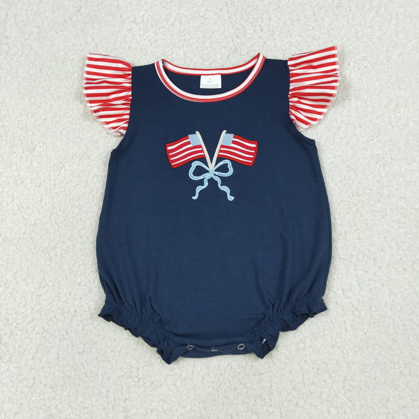 SR3903 RTS baby girl clothes flag embroidery 4th of July newborn girl summer bubble