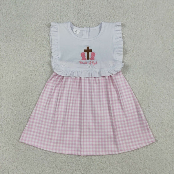GSD3201 RTS kids girl clothes cross embroidery easter clothes girl spring floral dress