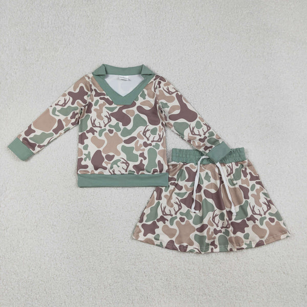 GLD1477 RTS baby girl clothes green camo print toddler girl skirt outfit hunting clothes