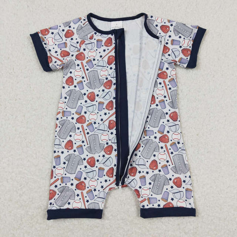 SR0581 baby boy clothes baseball boy summer romper zipper newborn summer clothes