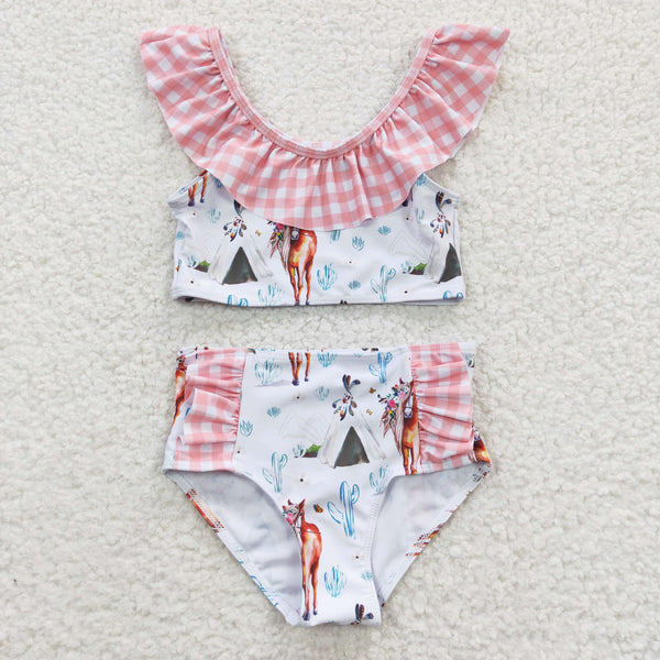 S0117 baby girl clothes horse swimsuit swimwear