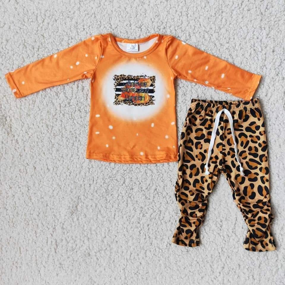 girl halloween orange pumpkin leopard set