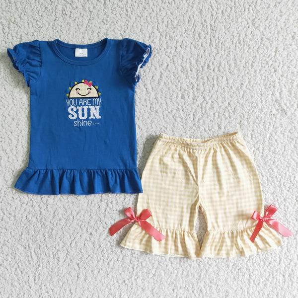 GSSO0096 girl you are my sunshine summer blue set