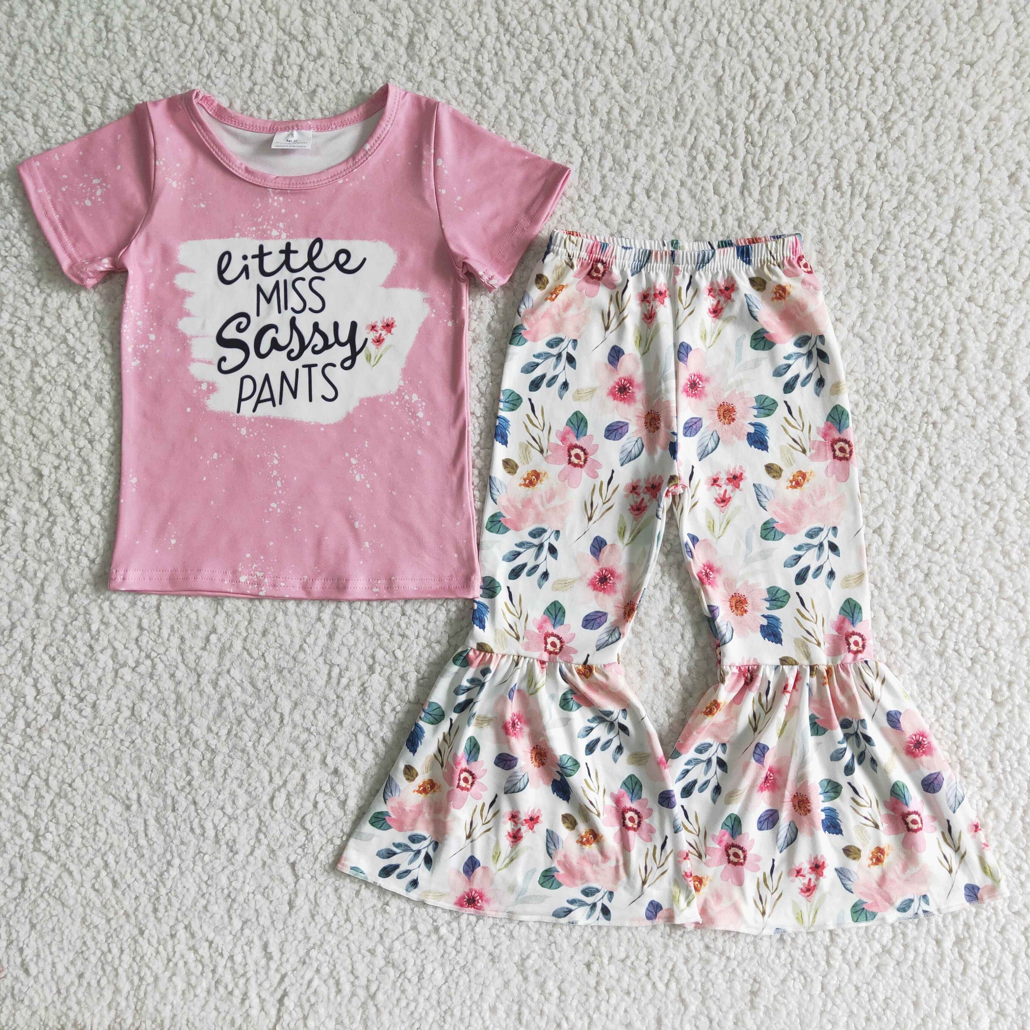 GSPO0062 kids clothing pink floral little miss sassy fall spring set-promotion 2024.6.15 $5.5