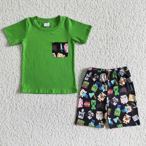 BSSO0078 boy summer green pocket set