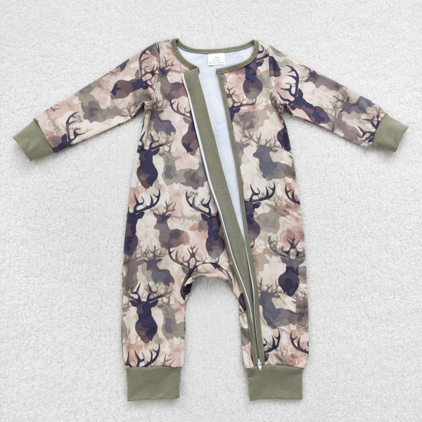 LR0662 RTS baby boy clothes hunting camo deer zipper winter romper