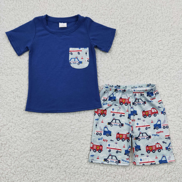 BSSO0121 baby boy clothes blue pocket summer outfits