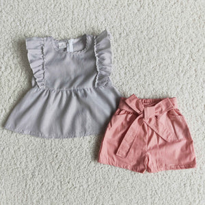 D3-1 girl clothes woven stripe zipper summer set-promotion 2024.4.5 $5.5