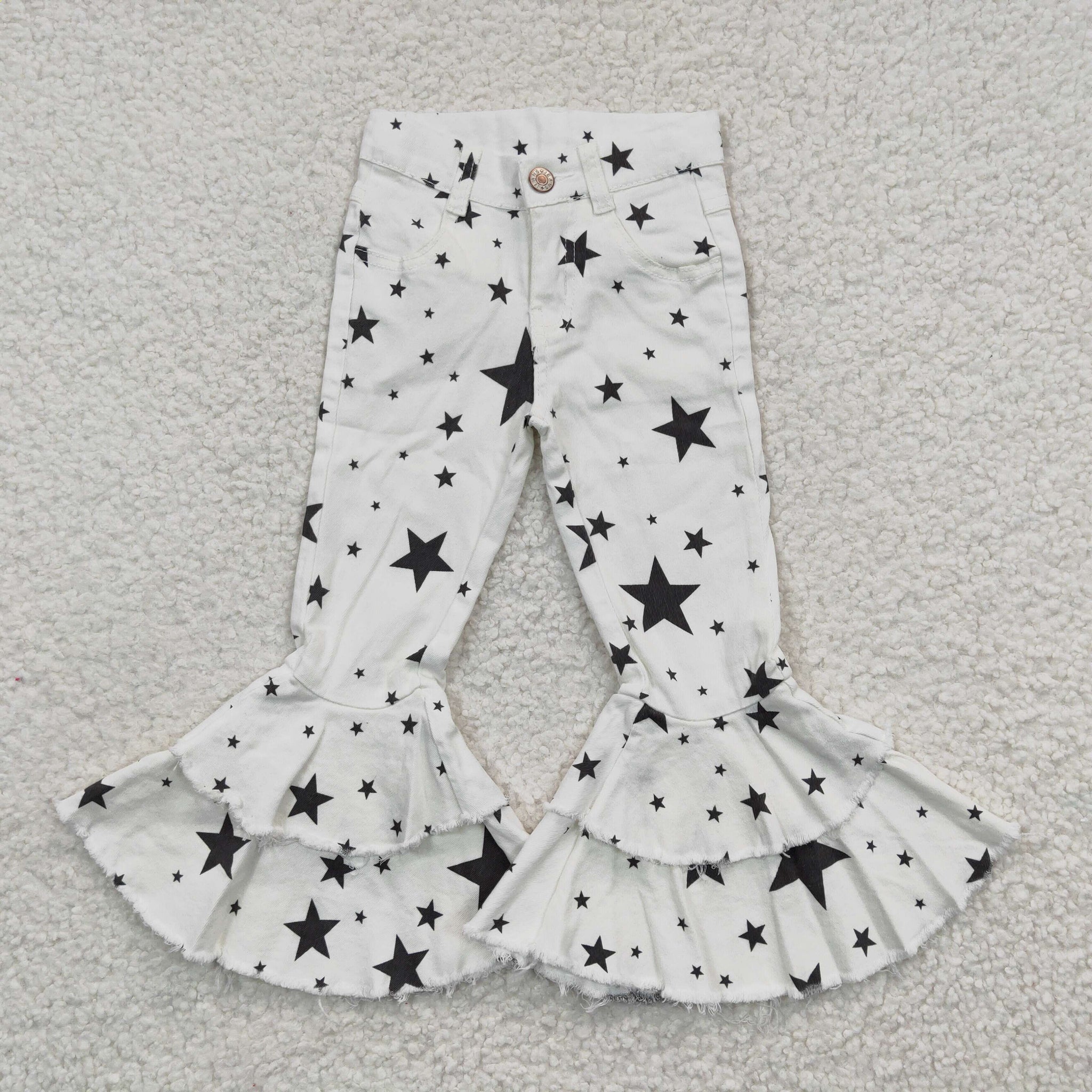 P00068 toddler girl bell bottom jeans white star girl flare pant girl jeans